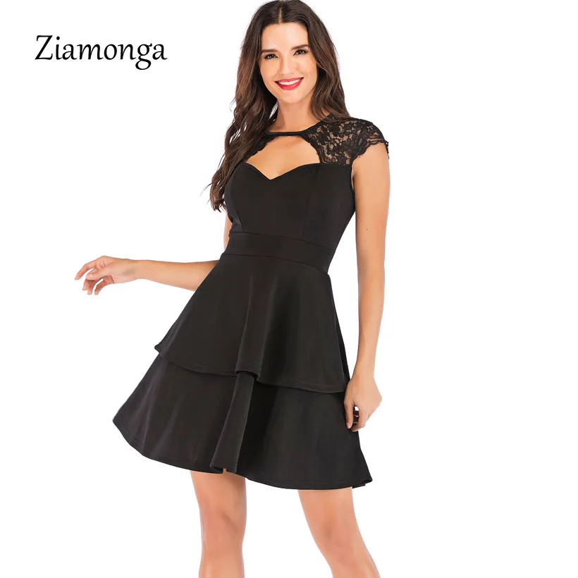 Ziamonga 2019 Лето рукавов черный красный платье Для женщин Vestidos Сексуальная О