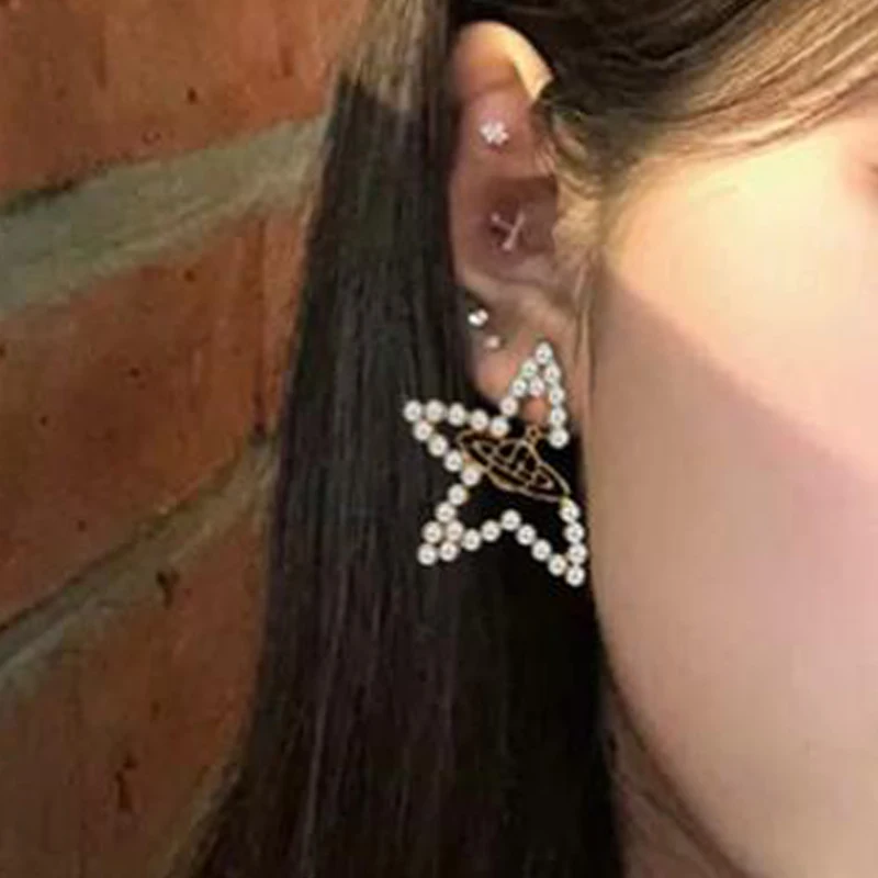 Женские серьги 2 шт./компл. Изысканные жемчужные инкрустированные звездами набор