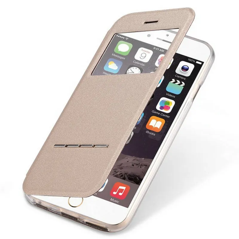 Умный силиконовый чехол из ПУ кожи с окошком для переднего вида iphone 5 6 6s 7 plus