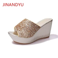 2022 summer bottom platform women shoes beach sandals flowers slope with heavy bottomed perspiration breathable shiny slippers