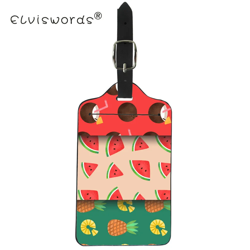 

ELVISWORD Trolley Suitcase Tag PU Leather Fruit Summer Print Travel Accessories Luggage Tag Suitcase Borading Card Luggage Label