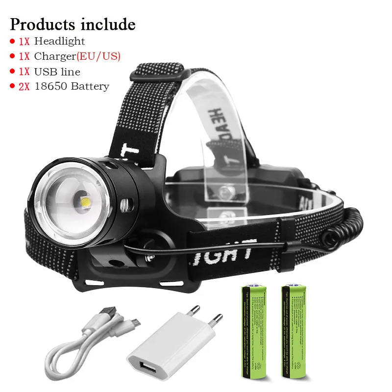 V6 headllight-B Перезаряжаемый USB налобный фонарь xhp70, головной светильник, лампа-вспышка, светильник V6, налобный фонарь, светодиодный налобный светильник 18650, уличный - Испускаемый цвет: V6 headllight-B
