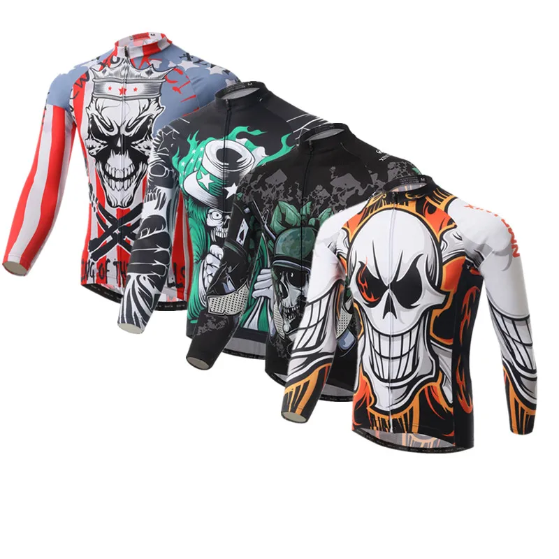

Мужская велосипедная майка с черепом, осенняя велосипедная одежда с длинным рукавом, велосипедная одежда, велосипедная майка, спортивные к...