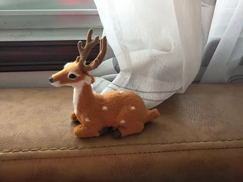 

small cute simulation deer toy resin&fur kneel deer model gift about 12.5x11.5cm 0935