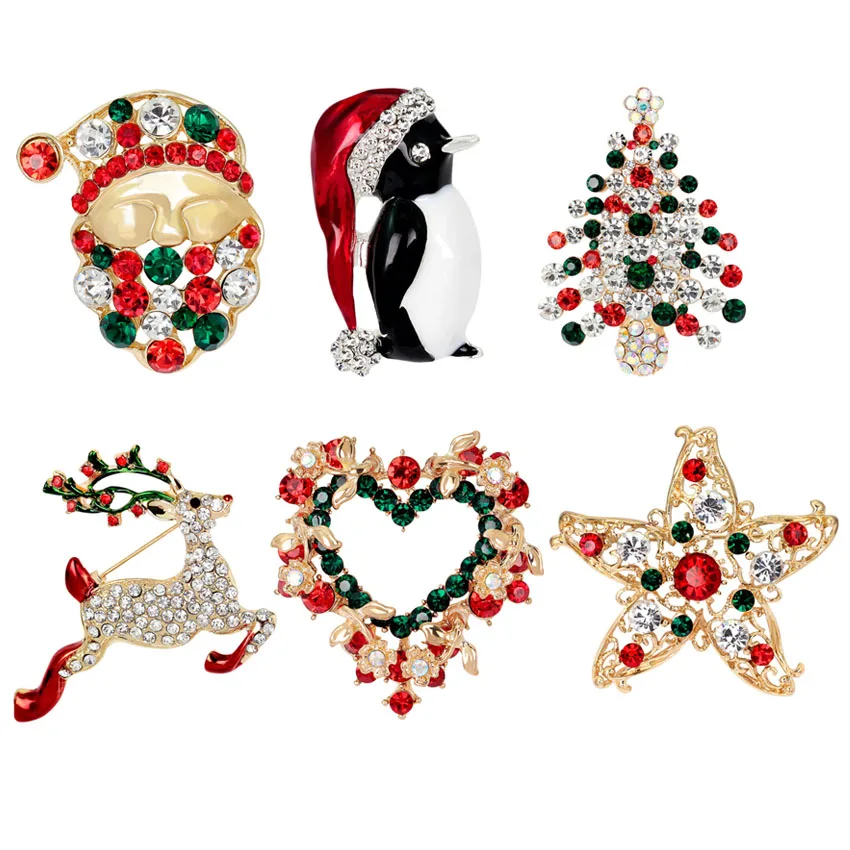 Зеленые и красные хрустальные броши для женщин искусственная Рождественская