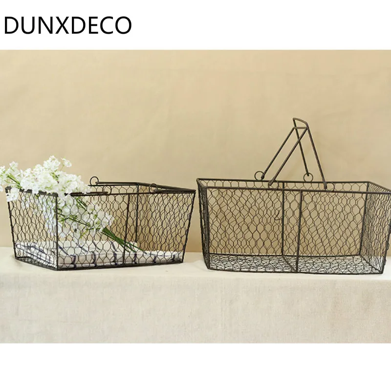 Dunxdeco для хранения дома и в офисе железная проволочная корзина Флор кейсы для хранения журналов Настольный органайзер номер украшение сада