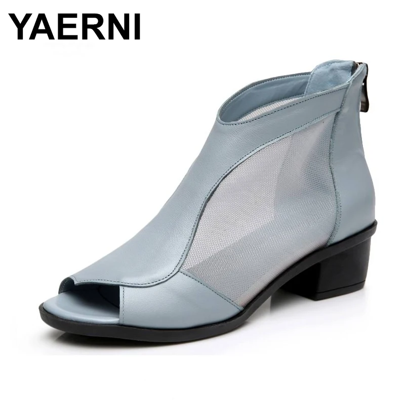 YAERNIFashion/женская летняя обувь из натуральной кожи Босоножки с открытым носком