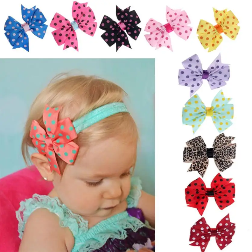 baby headband 10 pcs bow dot kids elastic hair bands infant girl accessories headbands faixa de cabelo great | Детская одежда и