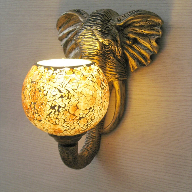 exotic India southeast Asia mediterranean resin elephant mosaic glass e27 wall lamp for restaurant aisle balcony bar hotel 1928 | Освещение
