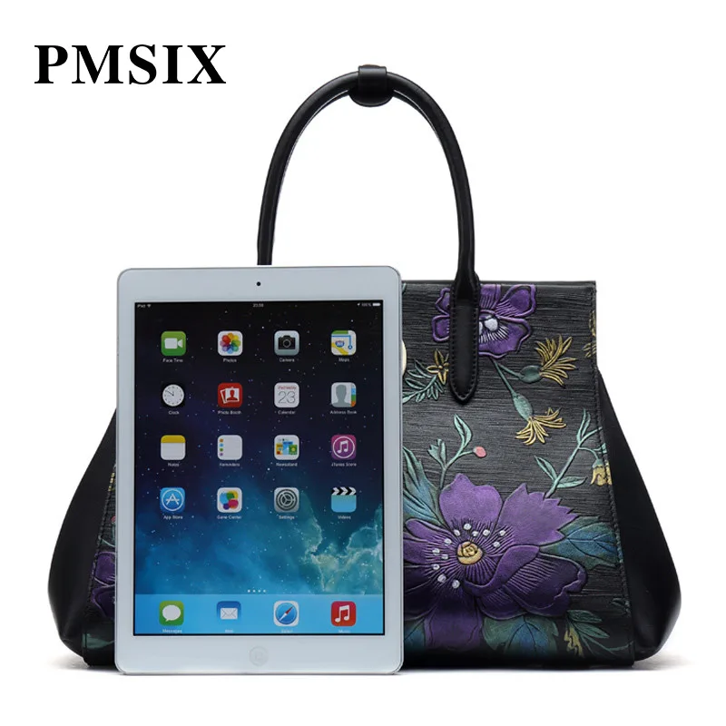 PMSIX модные женские сумки на плечо Сумки из натуральной кожи тисненые цветочные