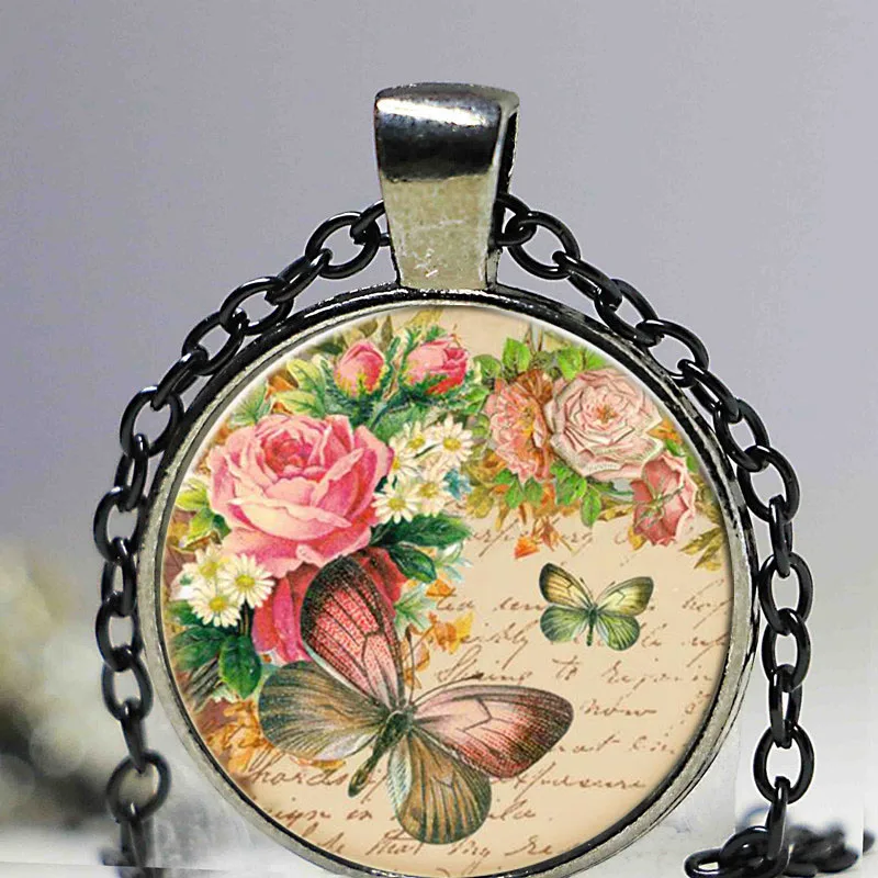 Ожерелье из стекла с подвеской в виде розовой бабочки | Украшения и аксессуары