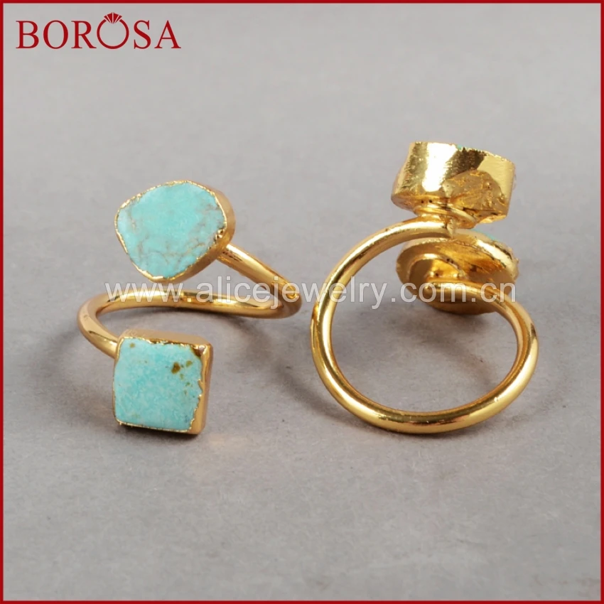 BOROSA Druzy обертывание золотистое кольцо свободной формы натуральный голубой камень друзы кольцо друзы регулируемое кольцо ювелирные изделия G0183