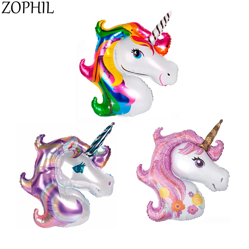 ZOPHIL 40x33 см День рождения Радужный фольгированный воздушный шар единорог детский