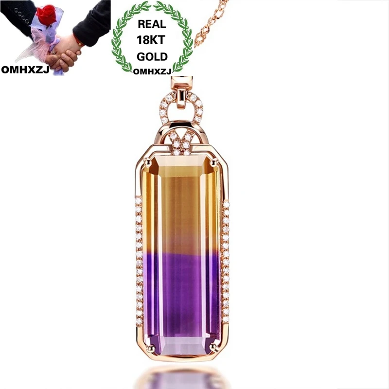 

OMHXZJ Wholesale European Fashion Woman Girl Party Birthday Gift Rectangle Ametrine Zircon 18KT Rose Gold Pendant Necklace NA238