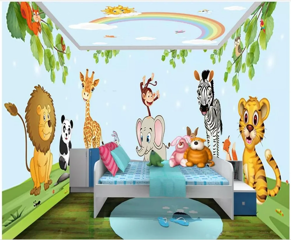 3d обои на заказ фото мультфильм детская комната луга животные полный дом фон hom