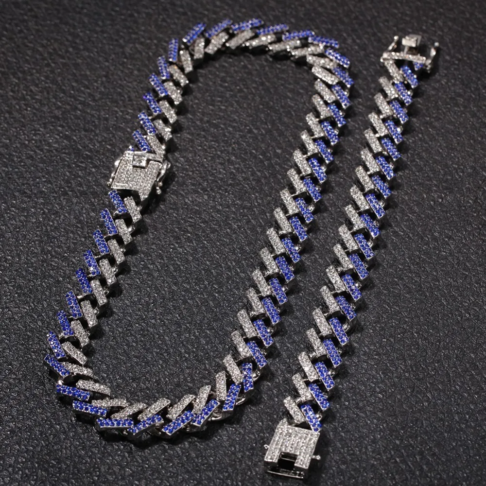 TBTK Мода Золото NE+ BA 15 мм Iced Out кубинская цепочка на шею и браслет 2 ряда зубец кристалла цинка Alloyl Ювелирные наборы унисекс