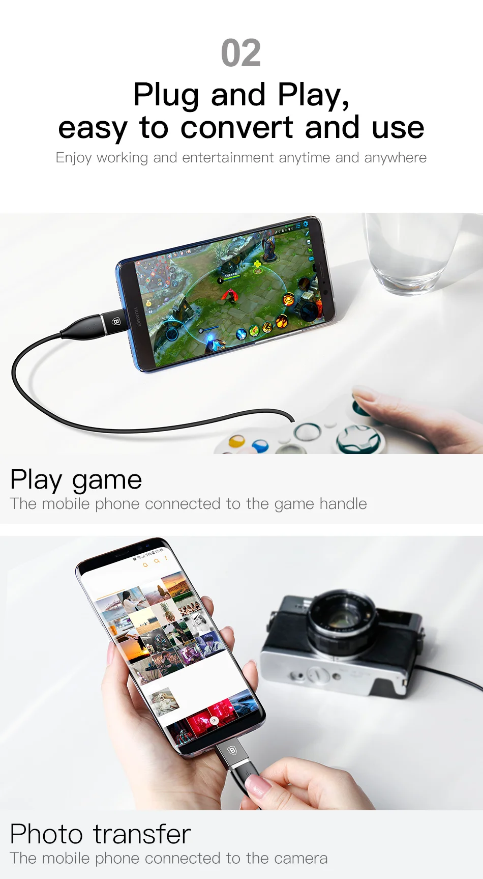 Baseus Тип C штекерным для usb-кабель 10 см адаптер конвертер для USB C к USB(мужчин и женщин) Зарядное устройство штекер OTG адаптер конвертер