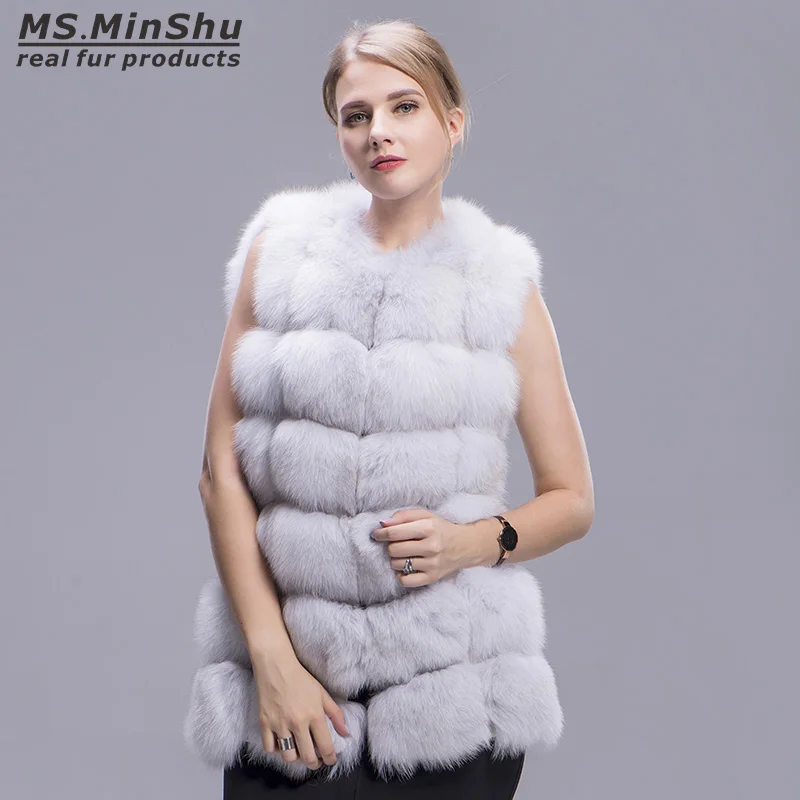 Женский меховой жилет Ms.MinShu зимний из 100% натурального Лисьего меха пальто без
