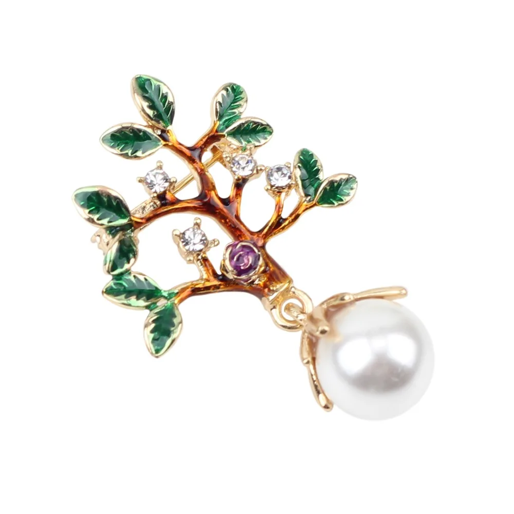 WEVENI Enamel Alloy Tree Leaf Rose Brooches Rhinestone Pearl Scarf Clothes Decoration Pin For Women Lady Girls Novelty Jewelry | Украшения