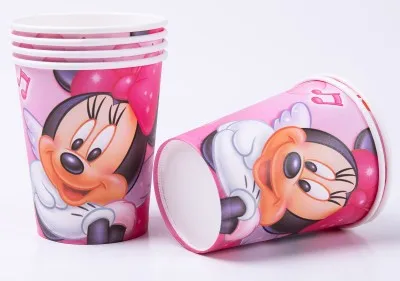 6 pcs cups С Днем Рождения Минни ребенок мальчик душ для женщин и девочек свадебный фестиваль вечерние украшения набор баннер салфетки стакан с соломинкой пластины поставщиков - Цвет: 6 pcs cups