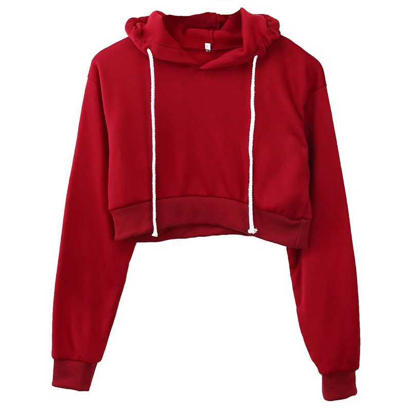 

Hot fashion women autumn hoodie sweatshirts ladies long sleeve solid short casual hooded pullovers sweatshirts tops
