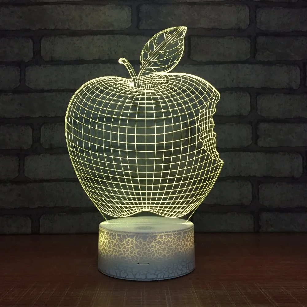7 видов цветов креативный 3D Apple ночник USB Led сенсорный переключатель домашний