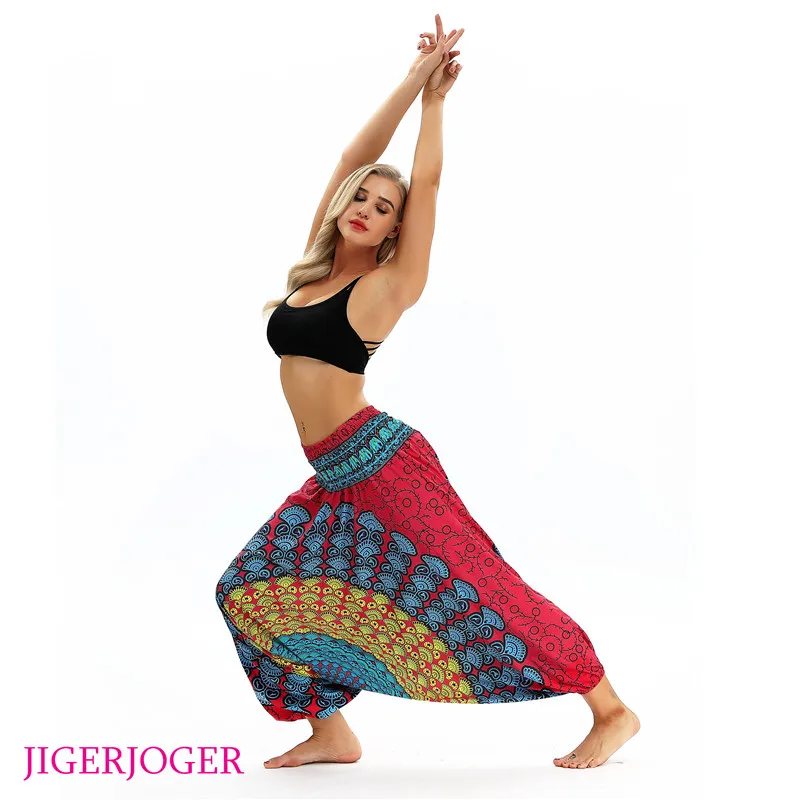 JIGERJOGER летние пляжные yoga Плавание мешковатые охватывает 3D с высокой талией yoga Штаны свободные Фонари Брюки Гарем Lounge шаровары TLL034 - Цвет: TLL048