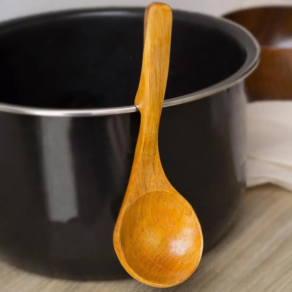Кухонная ложка для супа с короткими ручками крюком деревянная Нескользящая