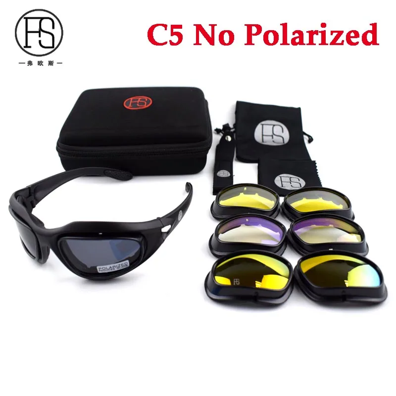 No Polarized C5 X7 C5 военные армейские солнцезащитные очки, очки для стрельбы, тактические поляризационные очки, очки для охоты, страйкбола, очки с 4 линзами, походные очки - Цвет: No Polarized C5