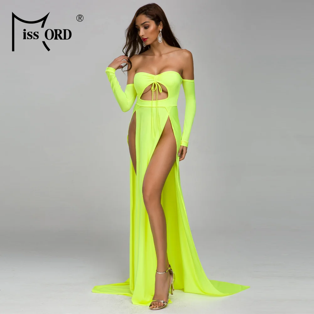 Missord 2019 Для женщин сексуальная с shouldertwo высокое Разделение платья женский Макси