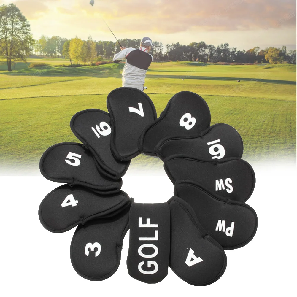 10 шт. черный гольф головы крышки неопрена с клуб железа клюшки крышка защиты