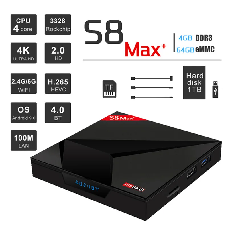 ТВ приставка Android 9 0 S8 MAX Plus 4 Гб ОЗУ 64 ПЗУ RK3328 2 4G/5G двойная Wifi Поддержка 4K BT4.0 Type c USB +
