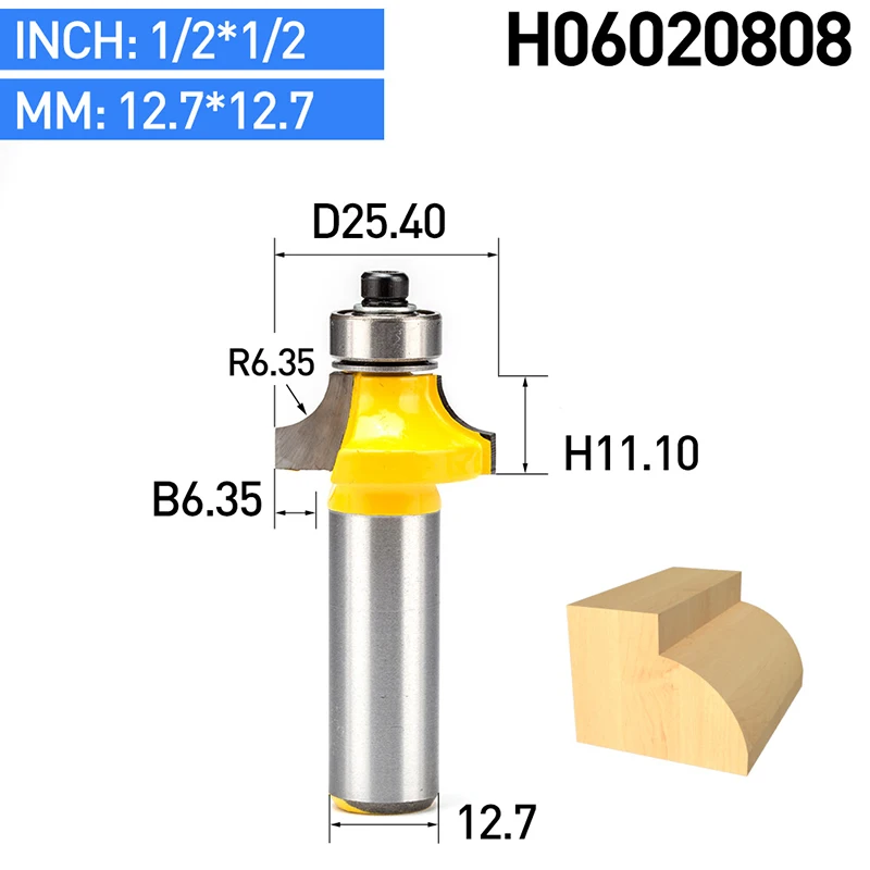 H06020408 HUHAO 1 Набор круглых фрезов для дерева 2 флейты Концевая мельница с подшипником Фрезерный резак деревообрабатывающий инструмент угловой круглый над бит - Длина режущей кромки: H06020408