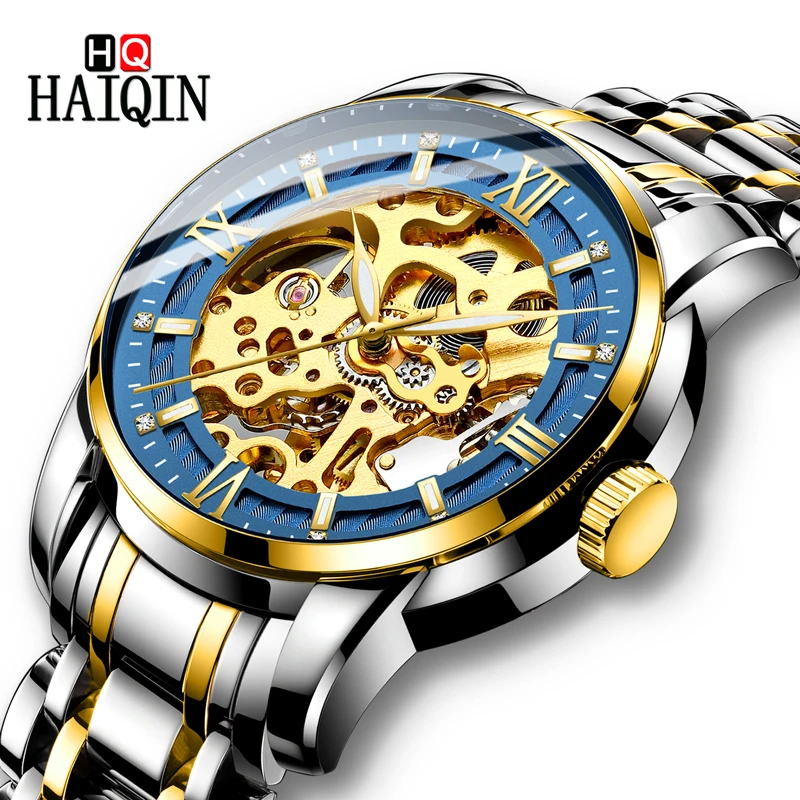 Мужские часы HAIQIN новинка 2019 роскошные золотые наручные