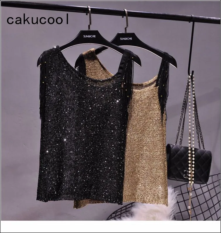 Женская майка с блестками Cakucool блестящая трикотажная рубашка без рукавов