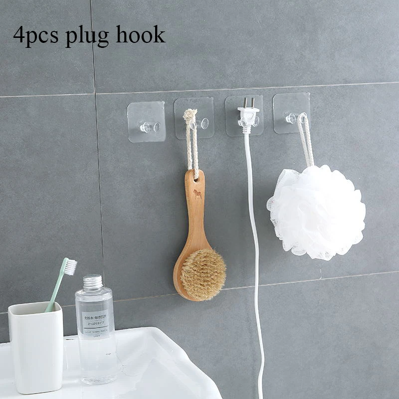 

4pcs Clear Home Office Wall Adhesive Plastic Power Plug Socket Holder Hanger Wall Storage Hook