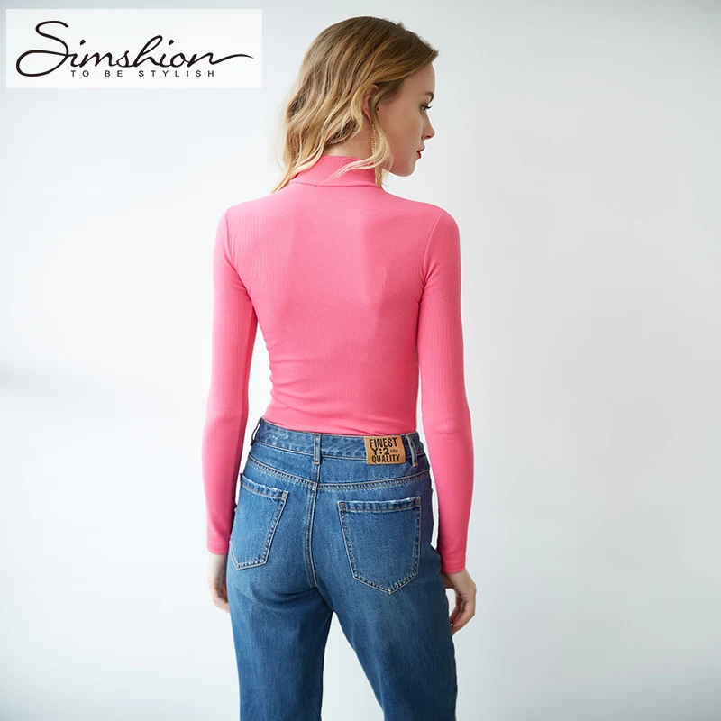 Simshion Для женщин turtlrneck футболка Топы корректирующие Демисезонный Мода с высоким
