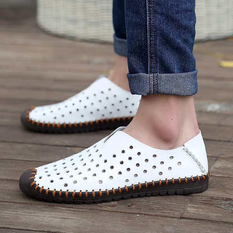 CNFIIA Mens Loafers Leather Footwear Men Shoes Male Slip-On Designer Blue Brown White Breathable | Обувь