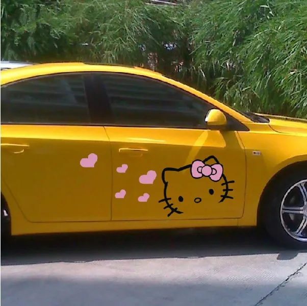 Милый hello kitty мультфильм автомобиль двигатели капот виниловая наклейка розовый сердце 1 шт