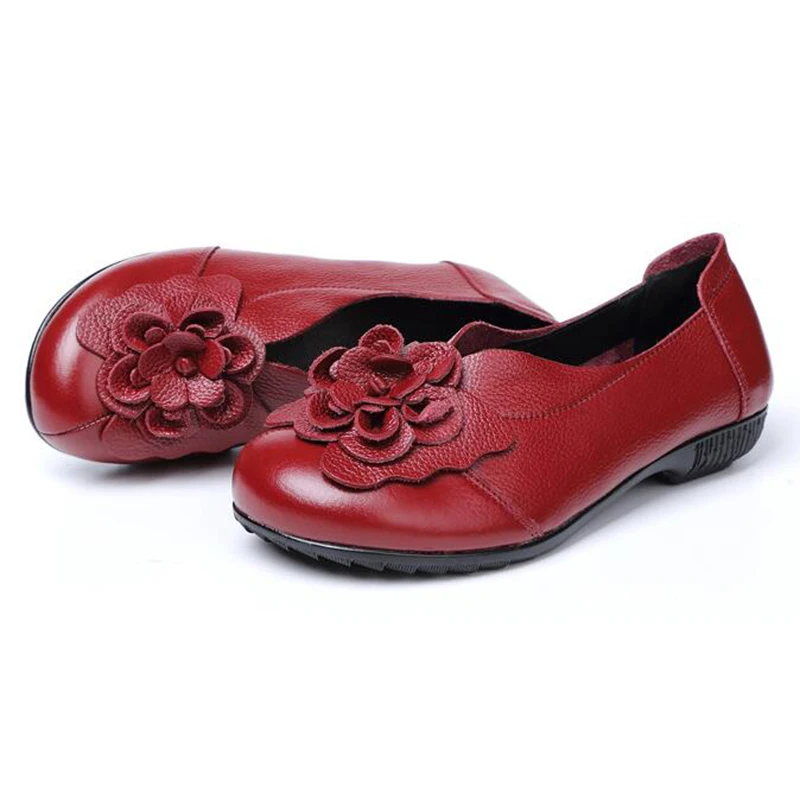 2019 Handmade Flowers Women Shoes Flat Heel Leather National Wind Grain Soft-Soled For Gifts dd107 | Обувь