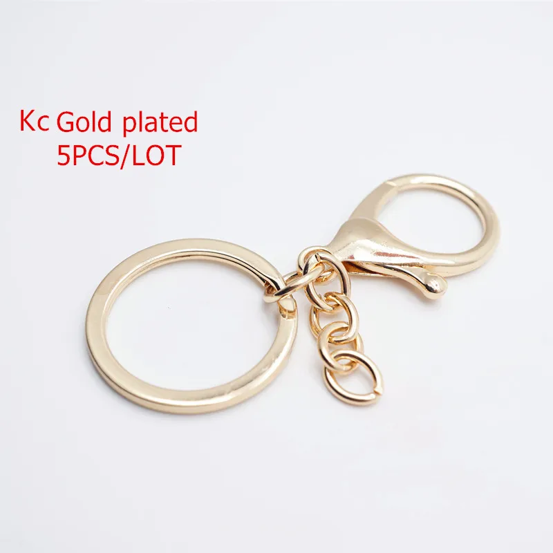 Keychain with chain 5 шт./лот металлические поворотные крючки карабины застежки, золото/родий раздельный брелок кольца часть с цепочкой для шнурков поставки HK101 - Цвет: Keychain with chain