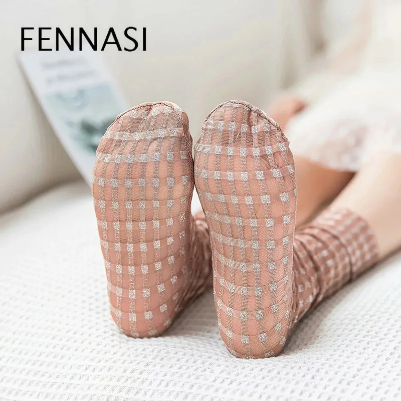 FENNASI 2 пары Harajuku женские нейлоновые носки с принтом модные японские яркие шелковые перламутровые сетчатые шелковые носки сексуальные женские носки