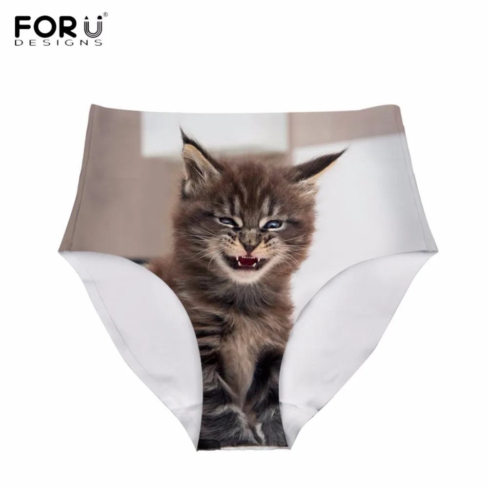 FORUDESIGNS/3D Kawaii Smile Cat принт мейн-кун женские сексуальные трусики с высокой талией