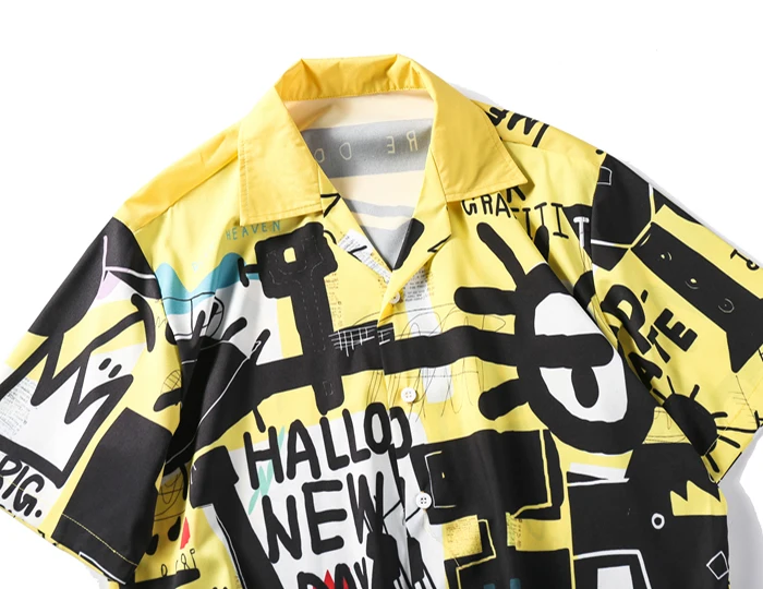 Money Shirt 2019 Лето хип хоп граффити Печать Гавайи Алоха Необычные пляжные рубашки