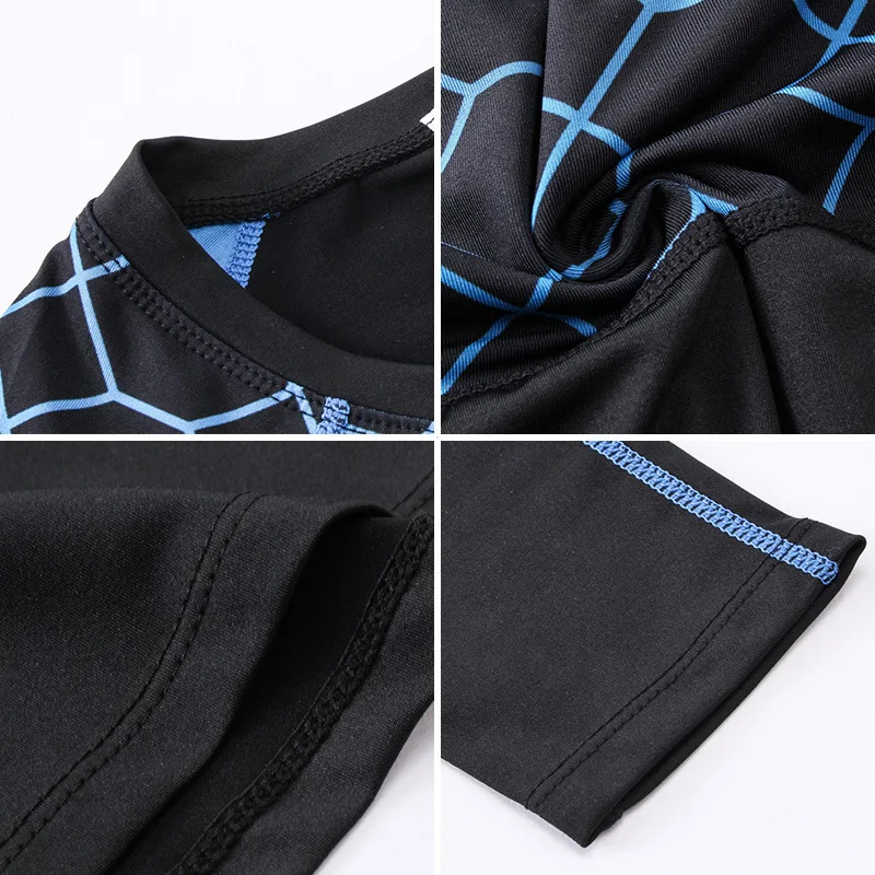 Grid Printed Men's Compression Fitness Shirts Base Layer Long Sleeve Tight Sports T-Shirt Running Gym Rashguard Sportswear Tops | Спорт и
