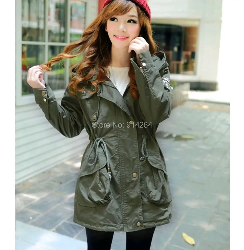 Women's Lightweight Military Army Green Parka Jacket Coat Hoodie (M/L/XL) Size | Женская одежда
