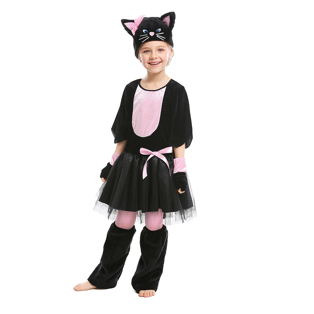 Платье для Хэллоуина с изображением животных милый черный кот розовый бант