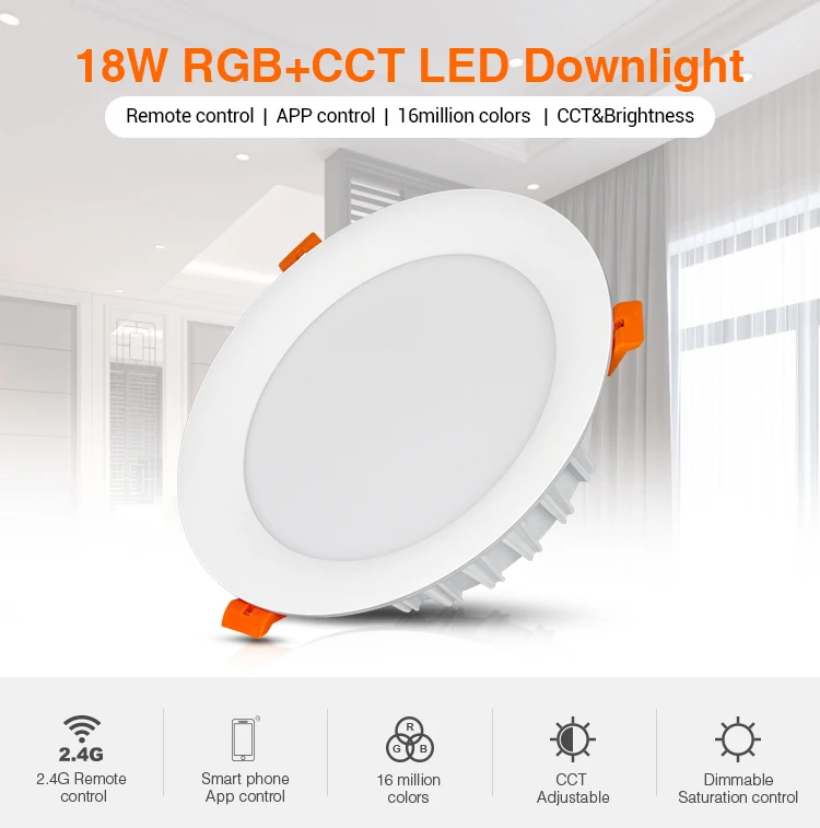 Milight 18W RGB+CCT LED Downlight dimmable smart Indoor living room light AC 220V Mobile phone control &amp 2.4G remote | Лампы и