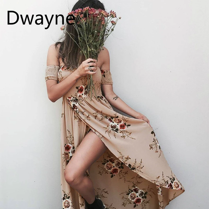 Новые длинные летние Для женщин Платья для открытыми плечами и принтом платья