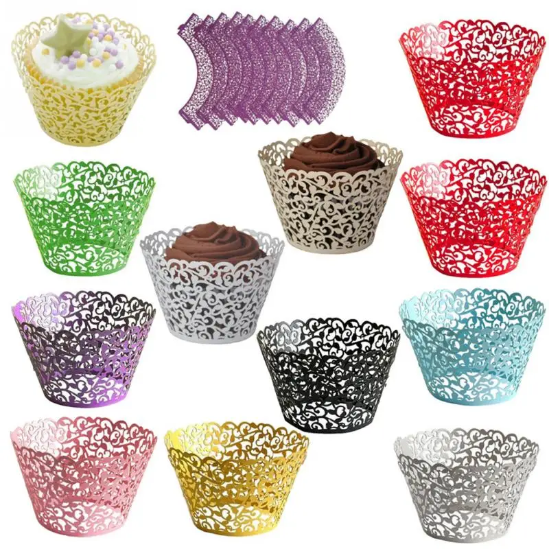 Винтажные Цветочные выдолбленные бумажные обертки для кексов обертывания Чехлы